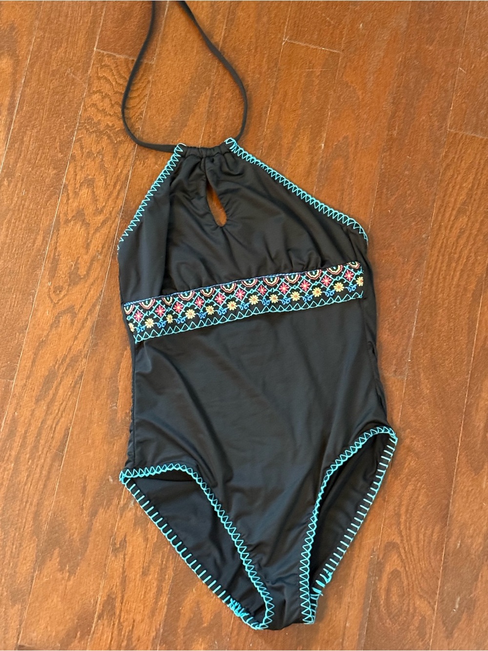 Apt 9 Y2K swim Embroidered Black Halter One Piece Swimsuit size medium